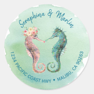 Adesivo Redondo Selos De Devolução De Casamento De Cavalo De Mar