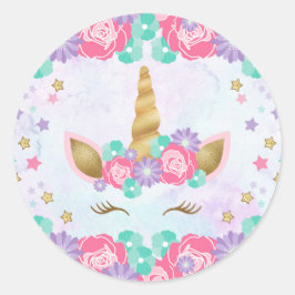 Adesivo Redondo Selos de Envelope de Aniversário do Unicórn