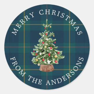 Adesivo Redondo Selos de Envelope de Árvore de Natal Xadrez Clássi