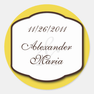 Adesivo Redondo Selos de Envelope de Casamento Amarelo e Branco