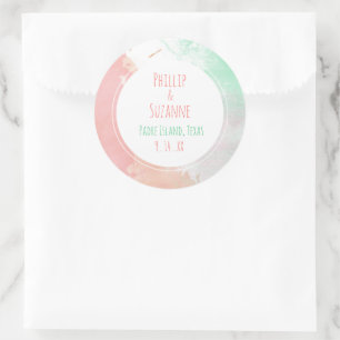 Adesivo Redondo Selos De Envelope De Casamento De Coral Tropical N