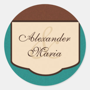 Adesivo Redondo Selos de Envelope de Casamento de Mocha e Teal Doc