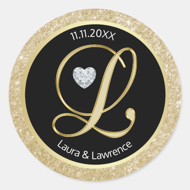 Adesivo Redondo Selos De Envelope De Casamento De Monograma Dourad (Frente)