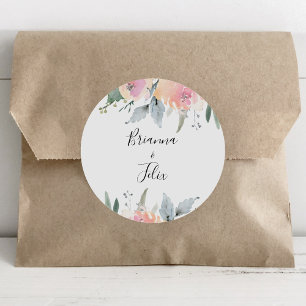 Adesivo Redondo Selos De Envelope De Casamento Floral, De Blush, D