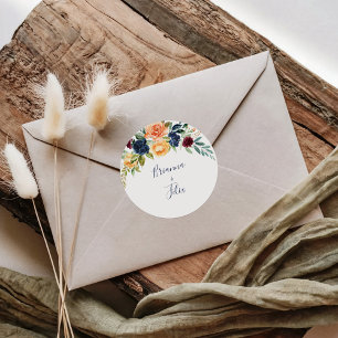 Adesivo Redondo Selos de Envelope de Casamento Floral Elegante Mul