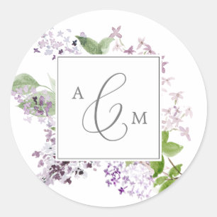 Adesivo Redondo Selos de Envelope de Casamento Russo Lilac Monogra