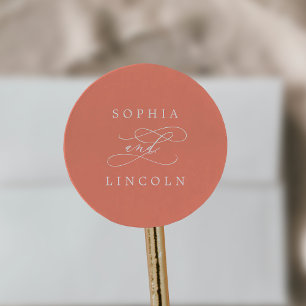 Adesivo Redondo Selos De Envelope De Casamento SoPHIA Bright Coral