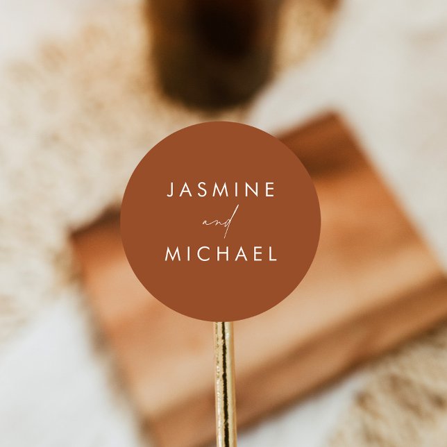 Adesivo Redondo Selos De Envelope De Casamento Terracotta Moderno (Criador carregado)