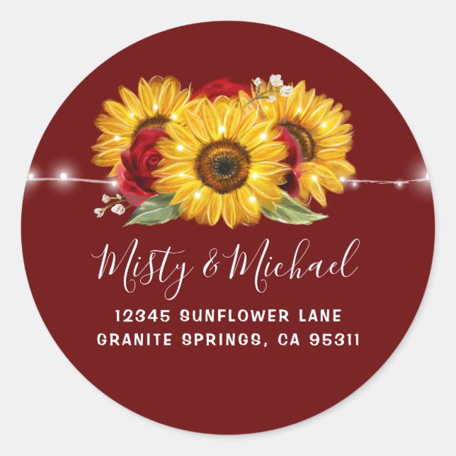 Adesivo Redondo Selos De Envelope De Devolução De Sunflower (Frente)