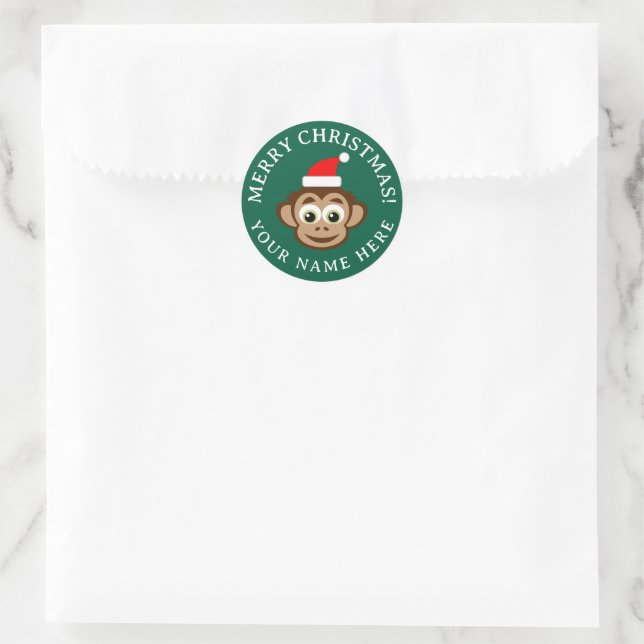 Adesivo Redondo Selos de envelope de Natal com macaco Santa fofo (Bolsa)