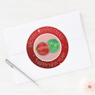 Adesivo Redondo Selos de Envelope de Natal Festivo Vermelho Feliz