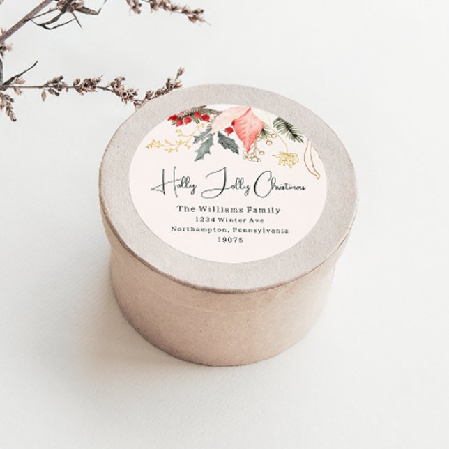 Adesivo Redondo Selos de Envelope de Natal Holly Jolly Floral Mode (Criador carregado)