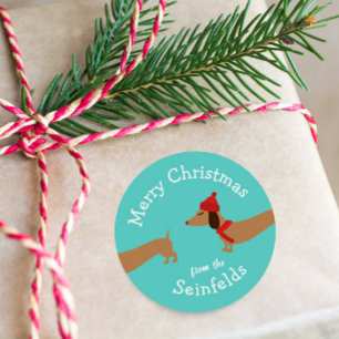 Adesivo Redondo Selos de Envelope de Natal para Cães de Dachshund