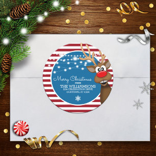 Adesivo Redondo Selos de Envelope de Rena de Natal Caprichosa