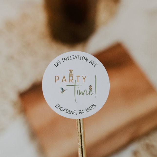 Adesivo Redondo Selos De Envelope De Retorno De Aniversário Safari (Criador carregado)