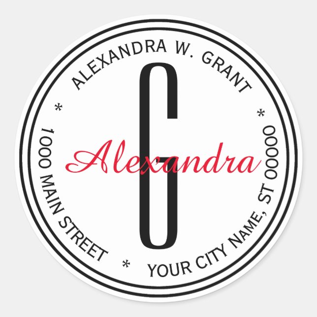 Adesivo Redondo Selos de Envelope Monograma de Nome Preto Branco (Frente)