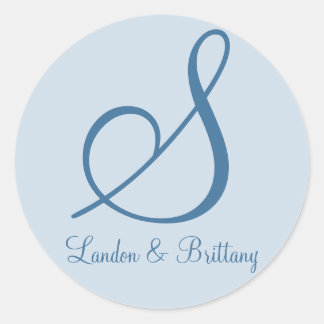 Adesivo Redondo Selos De Envelope: Monograma Sutil (Azul)