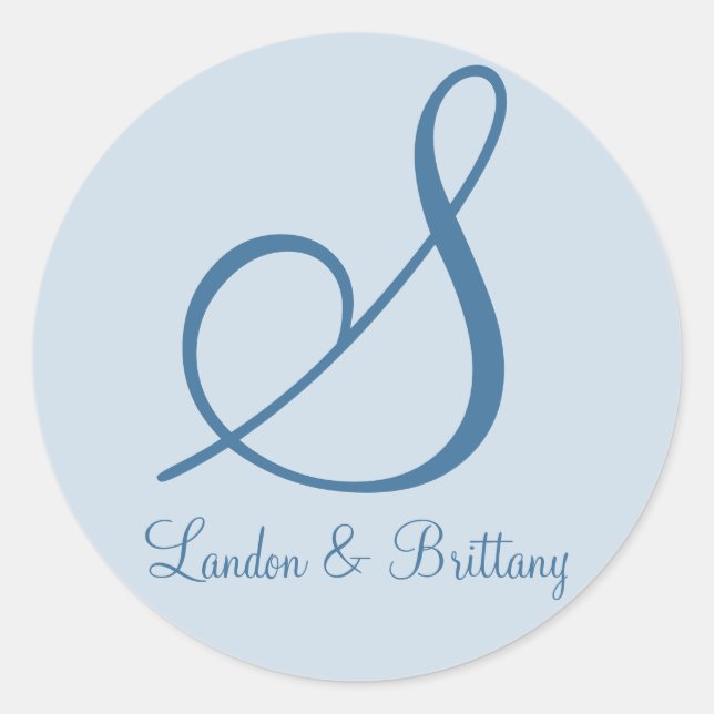Adesivo Redondo Selos De Envelope: Monograma Sutil (Azul) (Frente)