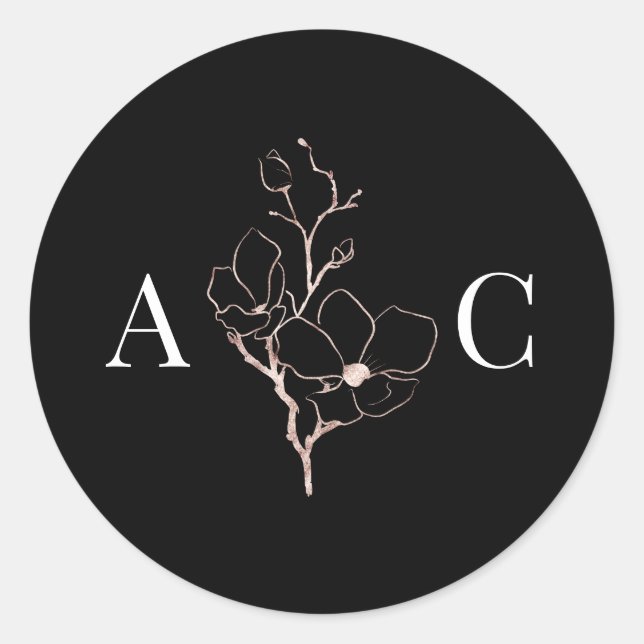 Adesivo Redondo Selos de Envelope Negra Monograma Elegante (Frente)