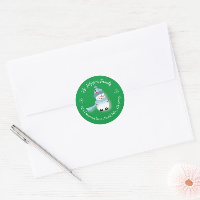 Adesivo Redondo Selos de Envelope Verde Feriado Snowman (Envelope)