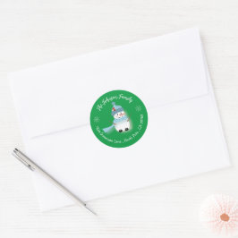 Adesivo Redondo Selos de Envelope Verde Feriado Snowman