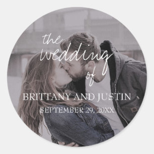 Adesivo Redondo Selos De Envelopes De Casamento De Foto Com Script