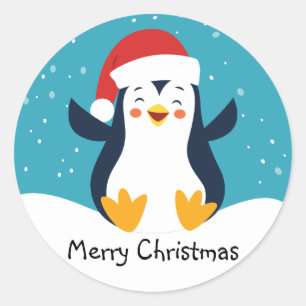 Adesivo Redondo Selos de Envelopes de Natal de Pinguim Bonito