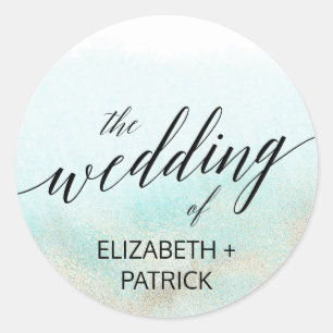 Adesivo Redondo Selos do envelope da praia da aguarela do Aqua e