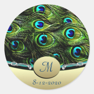 Adesivo Redondo Selos do envelope do casamento do tema do pavão