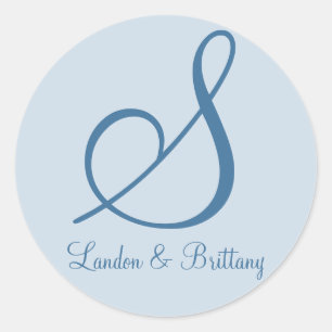 Adesivo Redondo Selos do envelope: Monograma subtil (azul)