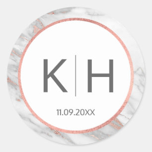 Adesivo Redondo Selos do monograma do casamento do mármore da