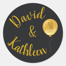 Adesivo Redondo Selos Dourados de Balões  do 50º Aniversário