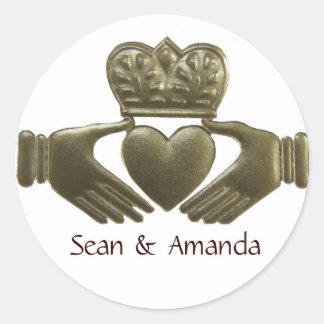 Adesivo Redondo Selos Dourados De Casamento De Claddagh Irlandês