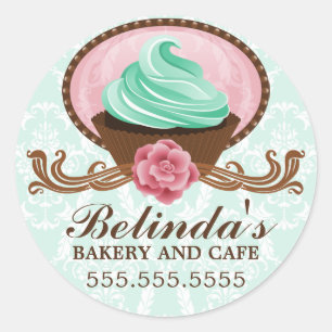 Adesivo Redondo Selos elegantes da caixa da padaria do cupcake de
