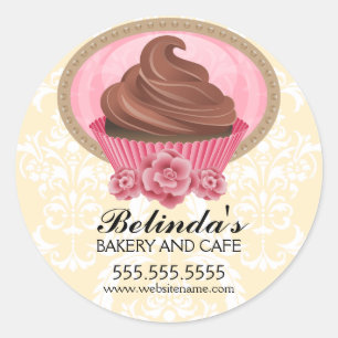 Adesivo Redondo Selos elegantes da caixa da padaria do cupcake do