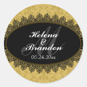Adesivo Redondo Selos elegantes do casamento do monograma do laço