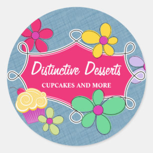 Adesivo Redondo Selos florais da caixa do cozimento do cupcake