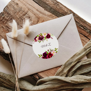 Adesivo Redondo Selos florais simples do envelope do casamento de