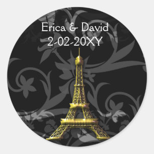 Adesivo Redondo selos franceses do casamento da torre Eiffel do