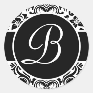Adesivo Redondo Selos Monogrammed do envelope do damasco preto e