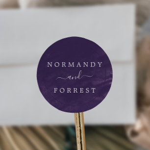 Adesivo Redondo Selos roxos do envelope do casamento da aguarela