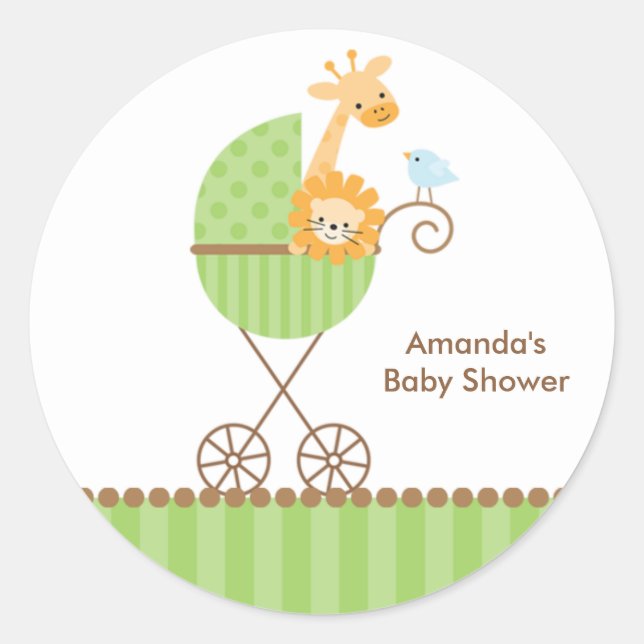 Adesivo Redondo Selva de animais em carrinhos verdes (Frente)