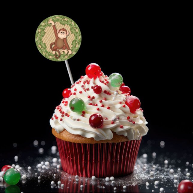 Adesivo Redondo Selva de Macaco com Cupcake de Aniversário (Criador carregado)