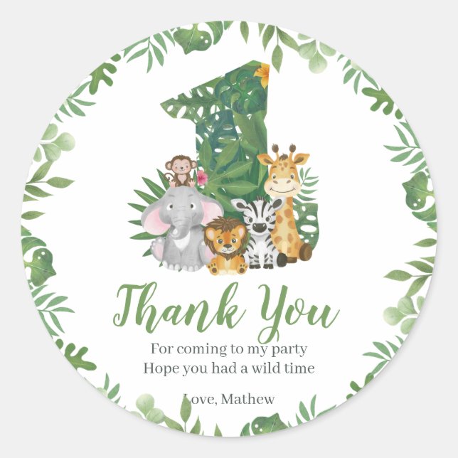 Adesivo Redondo Selva primeiro aniversario Selvagem Safari (Frente)
