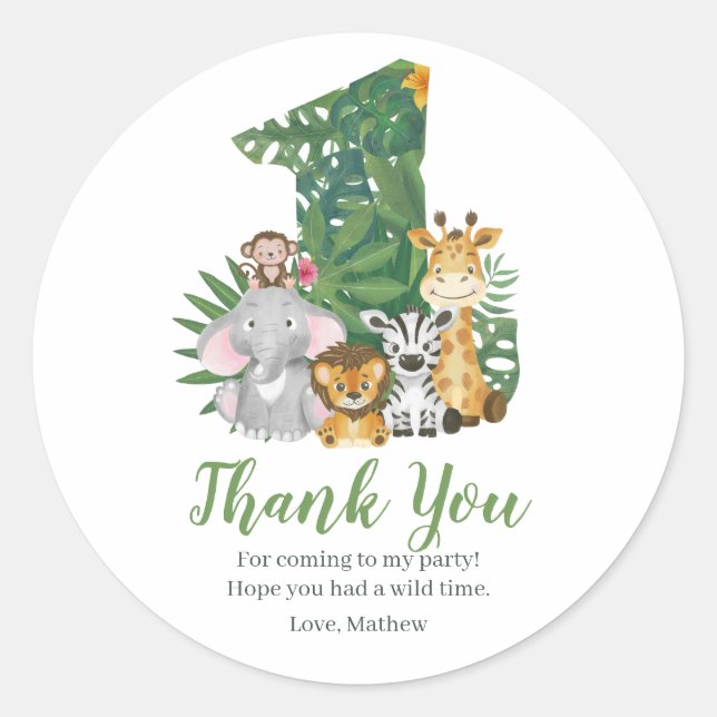 Adesivo Redondo Selva primeiro aniversario Selvagem Safari (Frente)