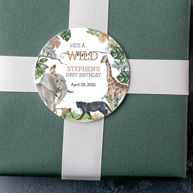 Adesivo Redondo Selva Safari Selvagem Um Pantera Negra Aniversário (Criador carregado)