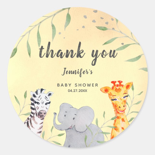 Adesivo Redondo Selvagem de Chá de fraldas de Animais Safari (Frente)