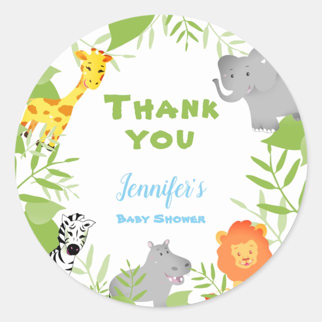 Adesivo Redondo Selvagem de Chá de fraldas de Animais Safari (Frente)