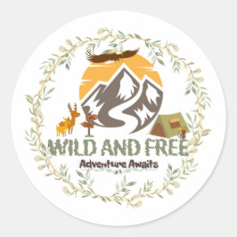 Adesivo Redondo SELVAGEM E LIVRE - A Aventura Aguarda O Autocolant