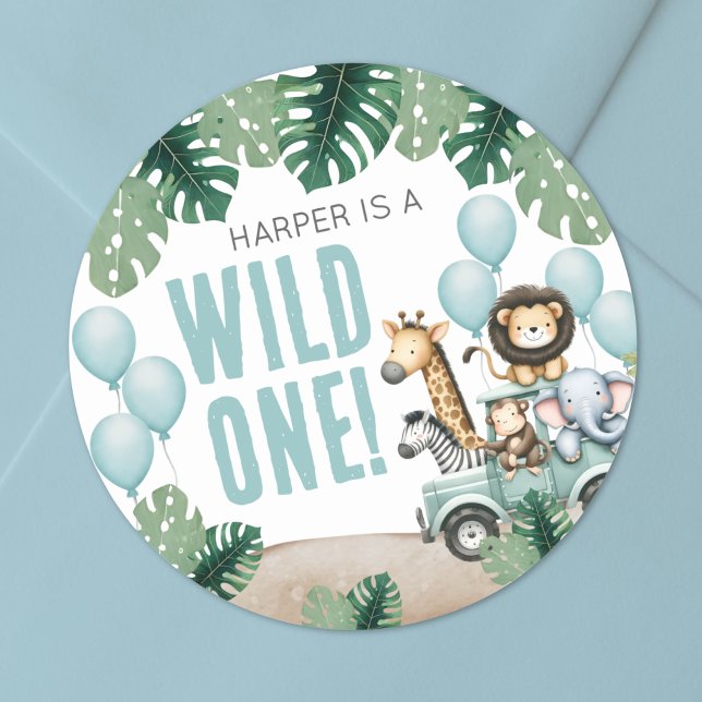 Adesivo Redondo Selvagem Safari 1º Aniversário (Wild One Safari 1st Birthday Classic Round Sticker )